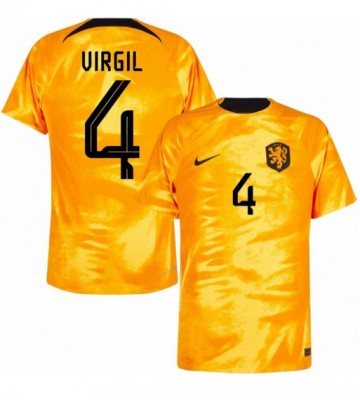 Holland Virgil van Dijk #4 Replika Hjemmebanetrøje VM 2022 Kortærmet